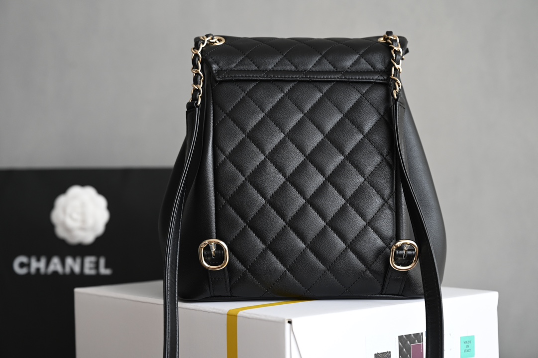 25C Backpack in Black Caviar Leather with Light Gold-Tone Hardware (Model AS4563)