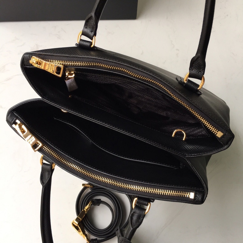 Prada Large Galleria Saffiano Leather Bag In Black
