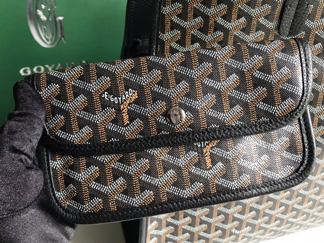 Goyard Hardy Pm Bag 40 Cm Black Goyardine Canvas And Taurillon Leather Trim