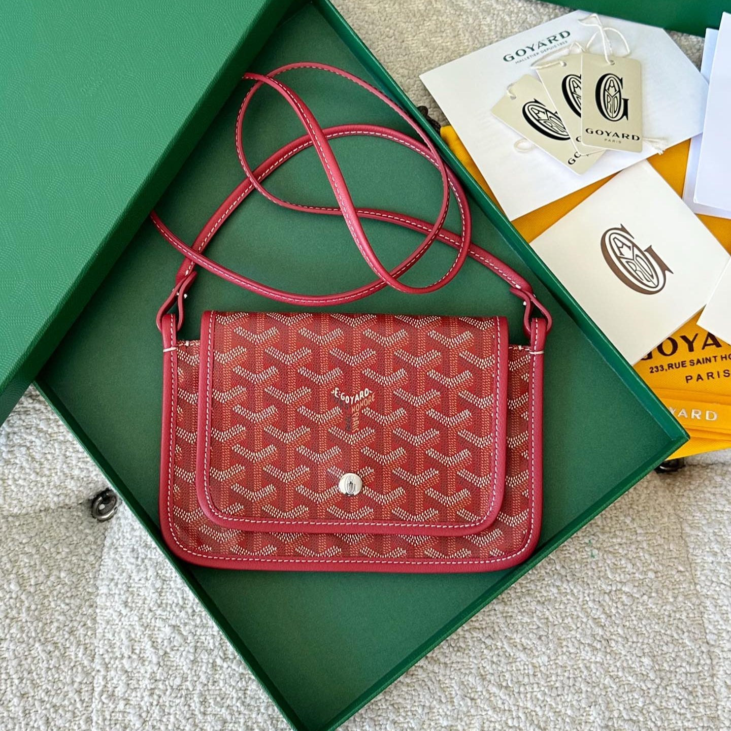 Goyard Plumet Pocket Wallet 20 Cm Classic Red Goyardine Canvas And Lambskin Trim