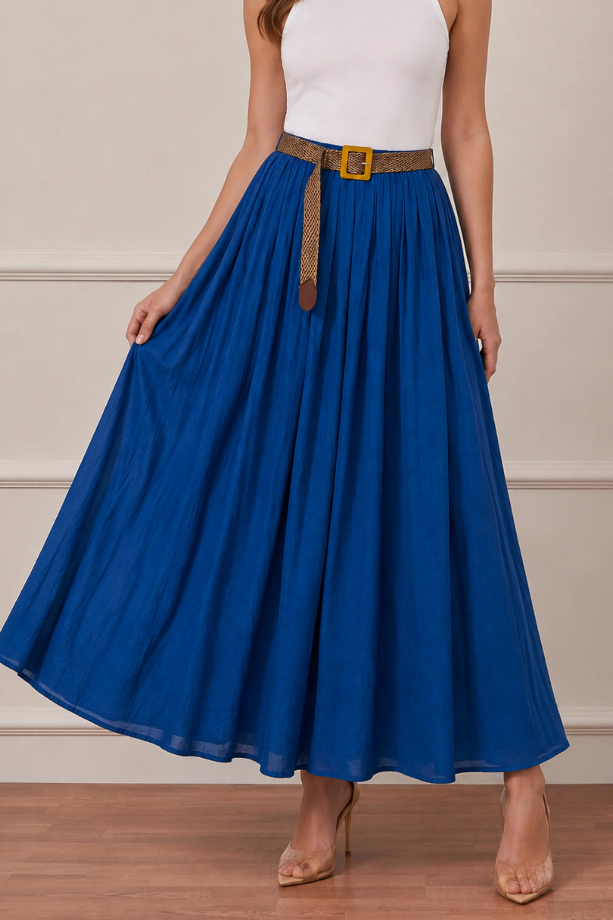 Azure Pleated Midi Skirt