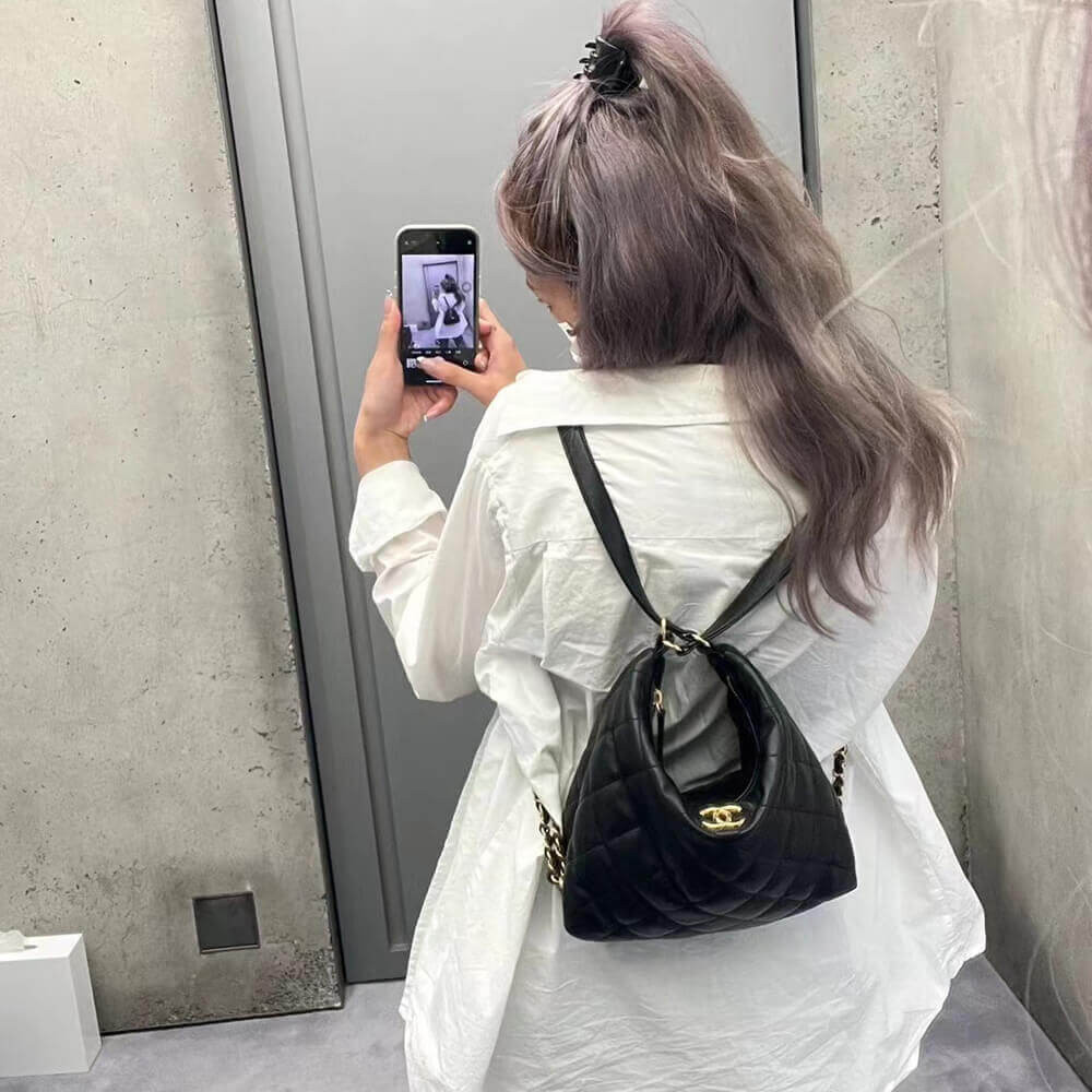 Chanel Hobo Bag in Black Lambskin