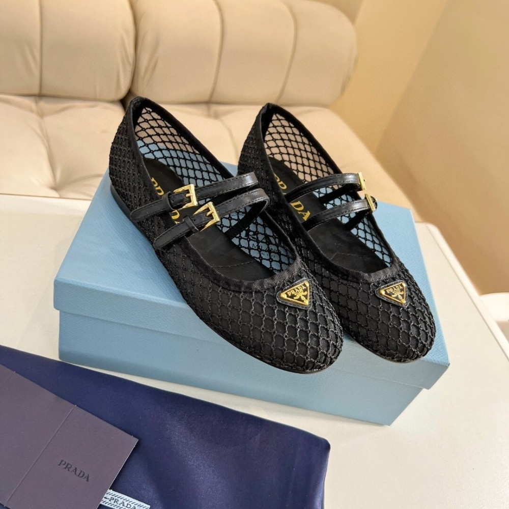 Prada Mesh Fabric Ballerinas Black 1F915N 099 F0002 F 005