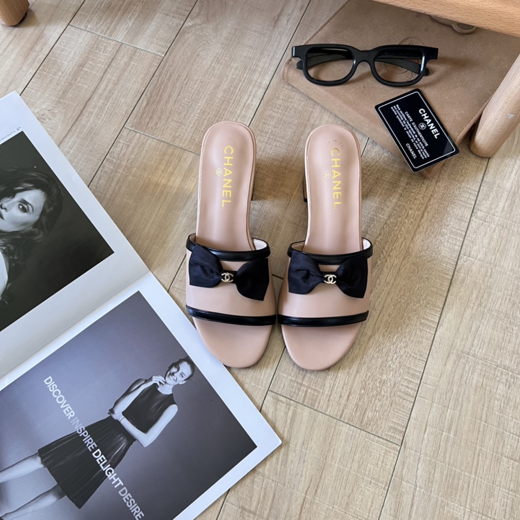 Chanel Grosgrain Ribbon Bow Mule Leather Pink