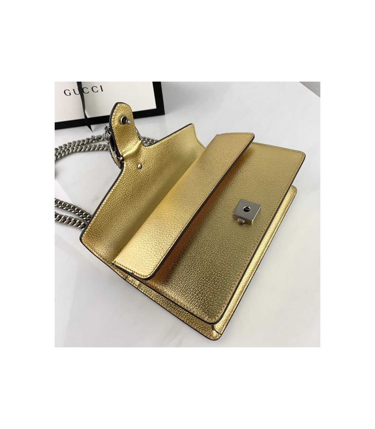 Gucci Dionysus Small Shoulder Bag in Gold Lame Leather