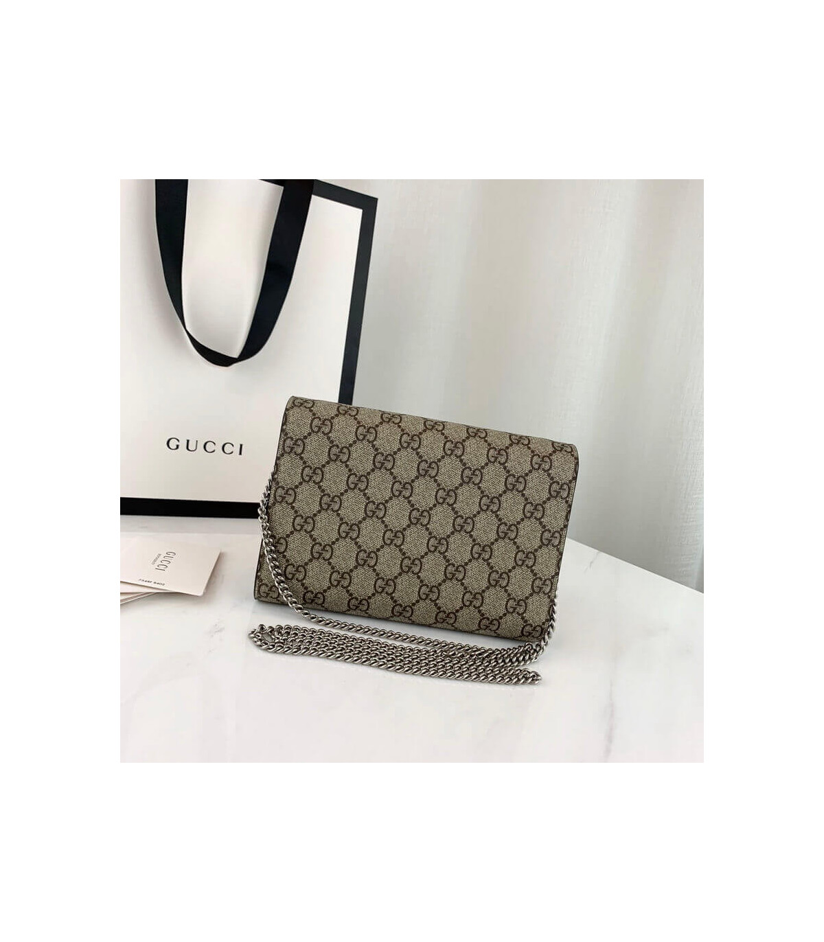 Gucci Dionysus GG Supreme Chain Wallet Beige 20cm