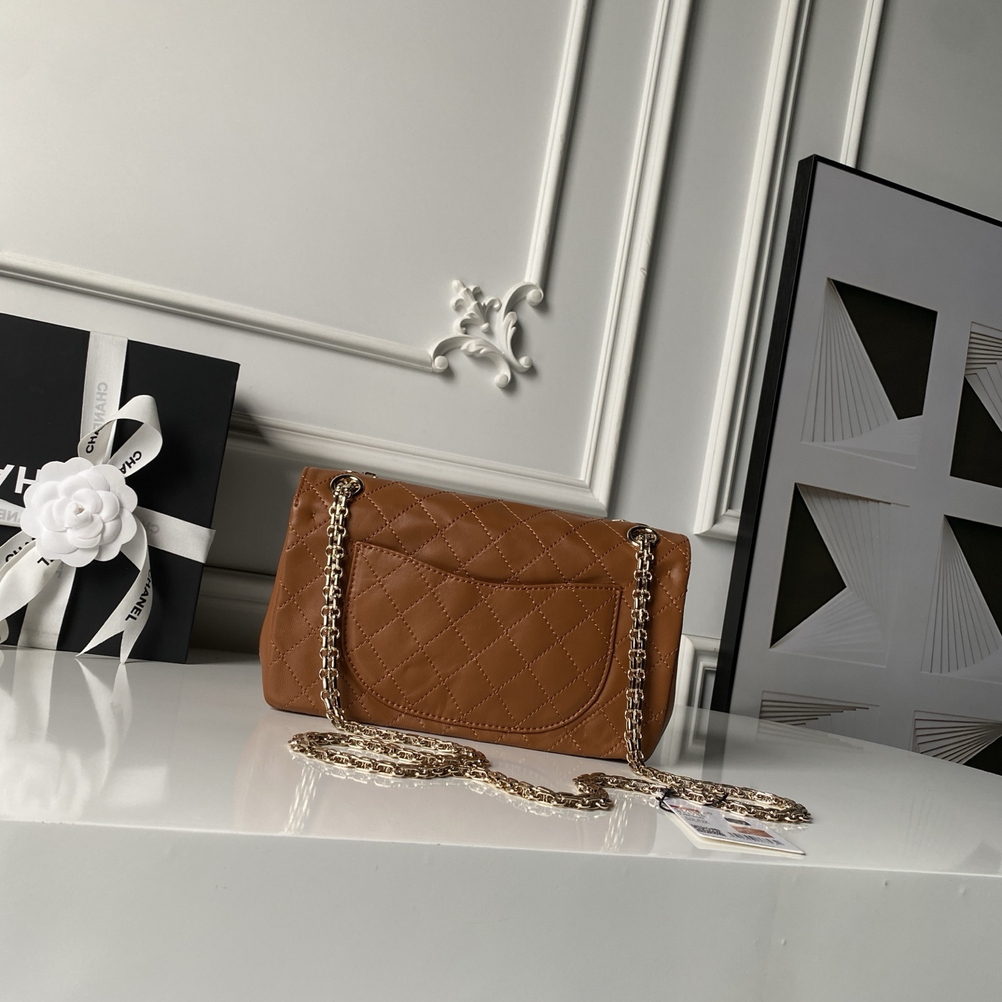 2.55 Reissue Caramel Quilted Calfskin Flap Handbag with Light Gold-Tone Hardware