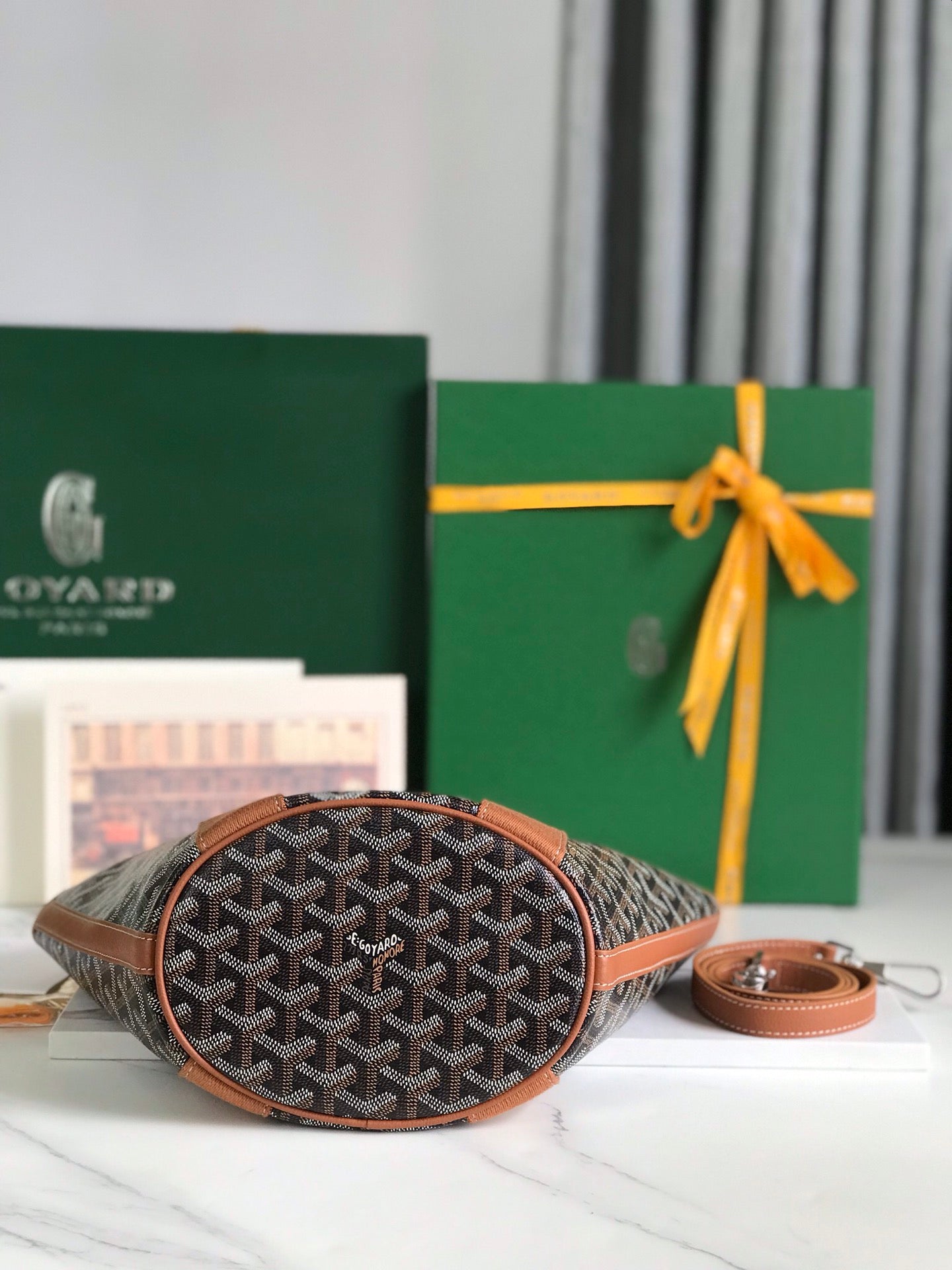 Goyard Small Belharra 24 Cm Black Goyardine Canvas And Tan Lambskin
