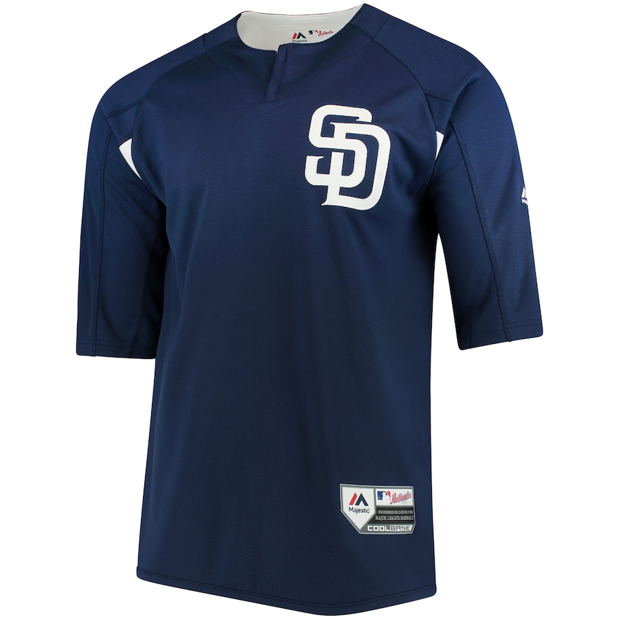 San Diego Padres Majestic Collection On-Field 3/4-Sleeve Batting Practice Jersey Navy/White