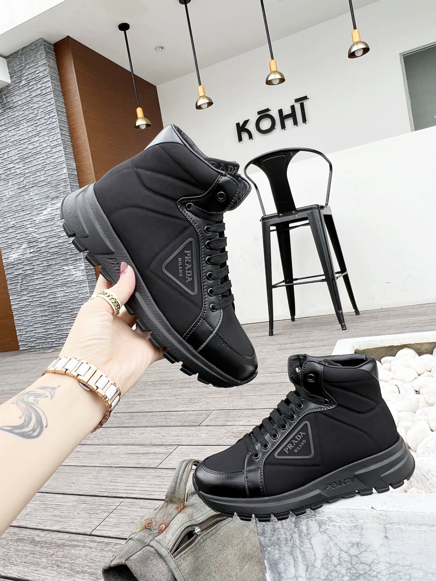 Prada Prax 01 Re-Nylon And Brushed Leather Sneakers Black 4T35923Lf5F0002