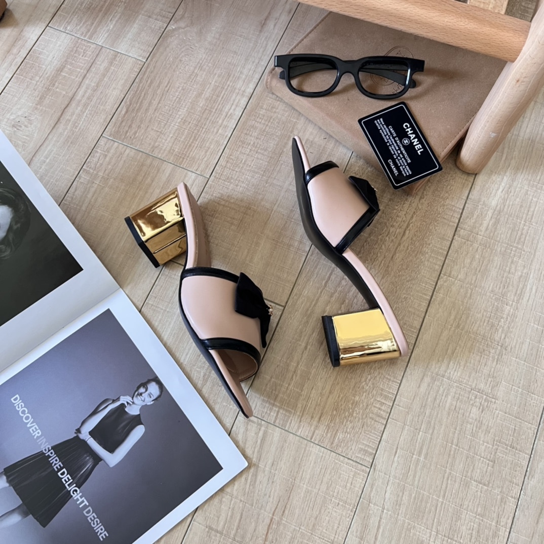 Chanel Grosgrain Ribbon Bow Mule Leather Pink