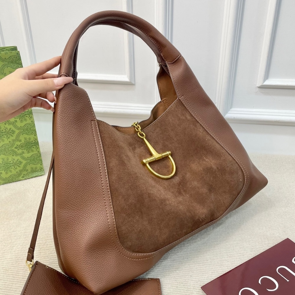 Gucci Softbit Maxi Suede Shoulder Bag Brown 42Cm