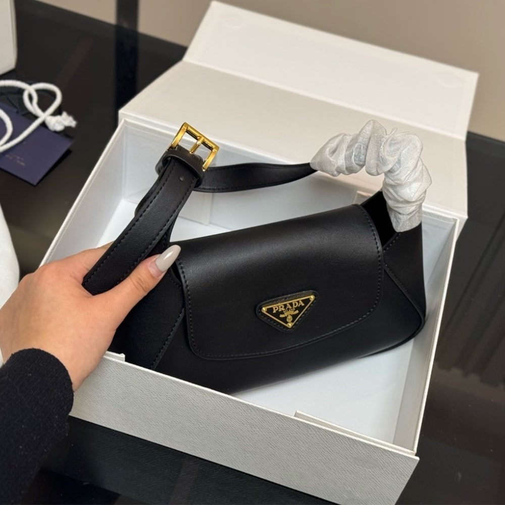 Prada Triangle Logo Shoulder Bag Black 24Cm
