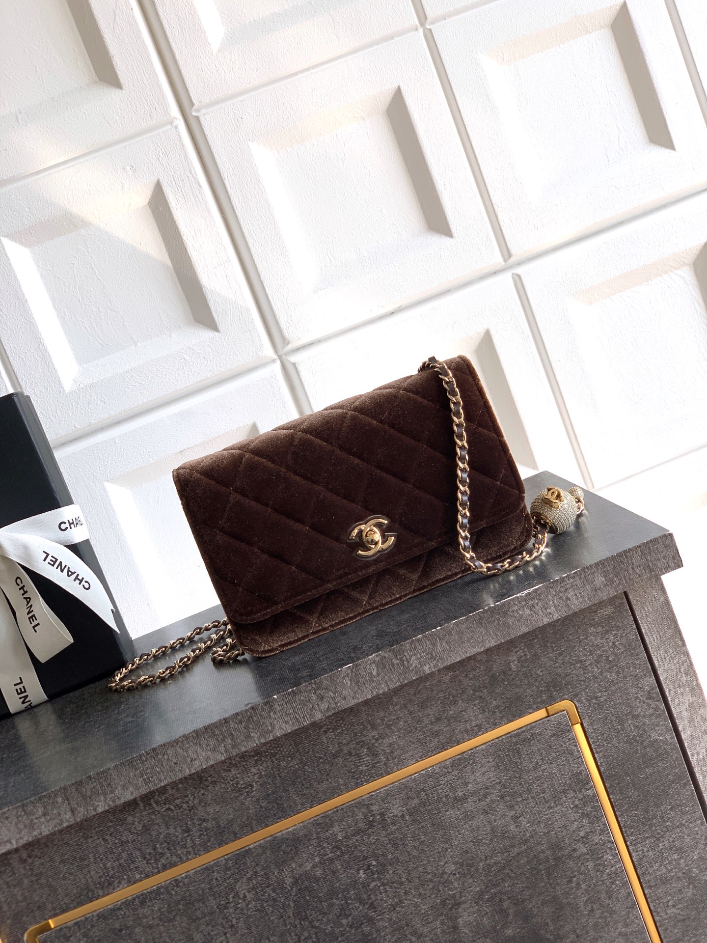 Chanel 26C Velvet Wallet on Chain with Diamond Button