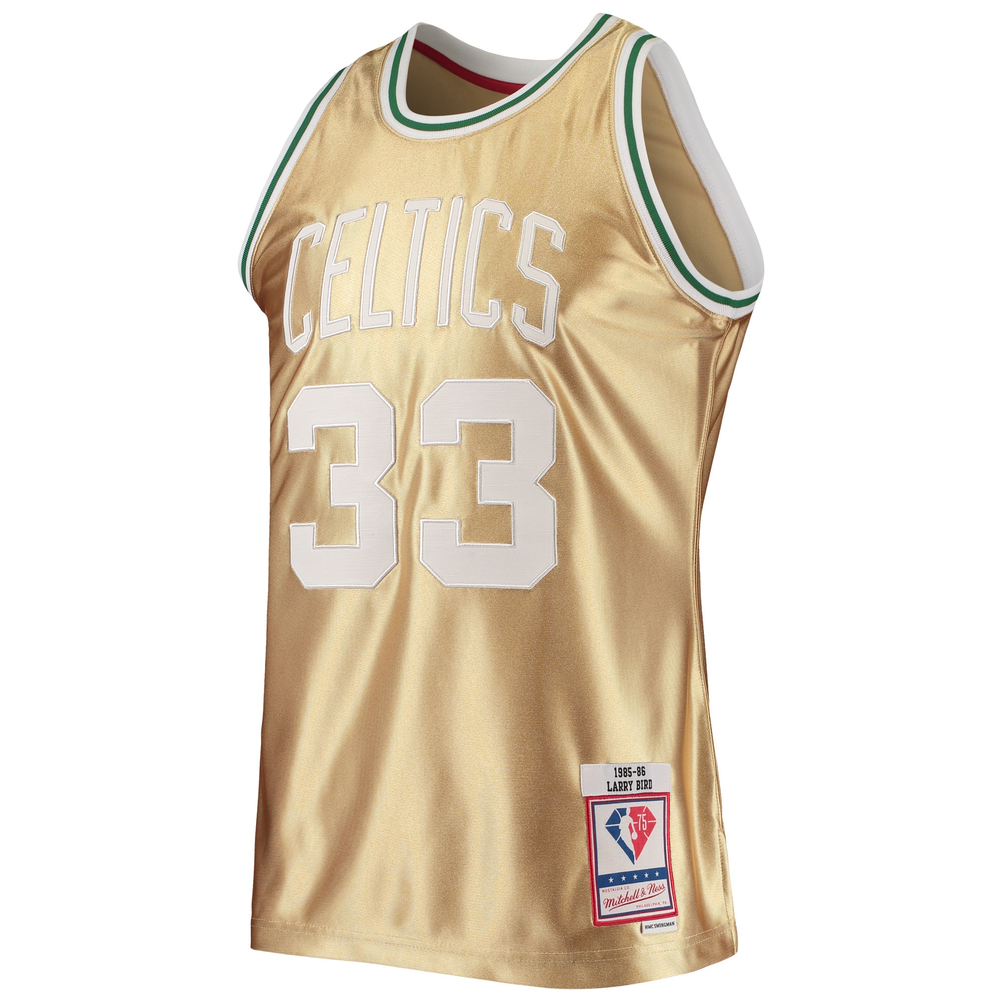 Men's Boston Celtics Larry Bird Mitchell & Ness Kelly Green Big & Tall 1985/86 NBA 75th Anniversary Diamond Swingman Jersey