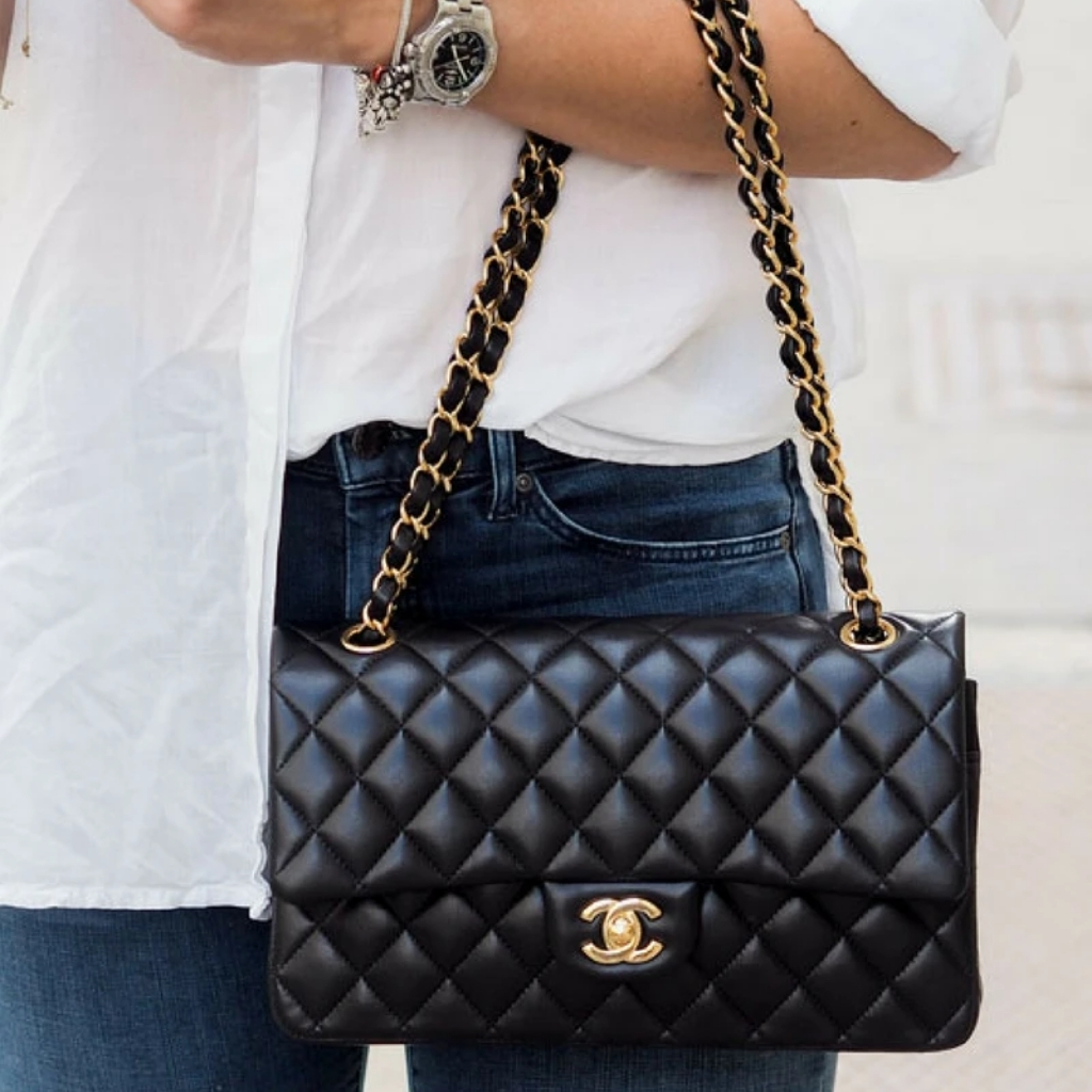 Chanel Classic 11.12 Handbag Gold Tone Metal Black 25Cm A01112 Y01295 94305