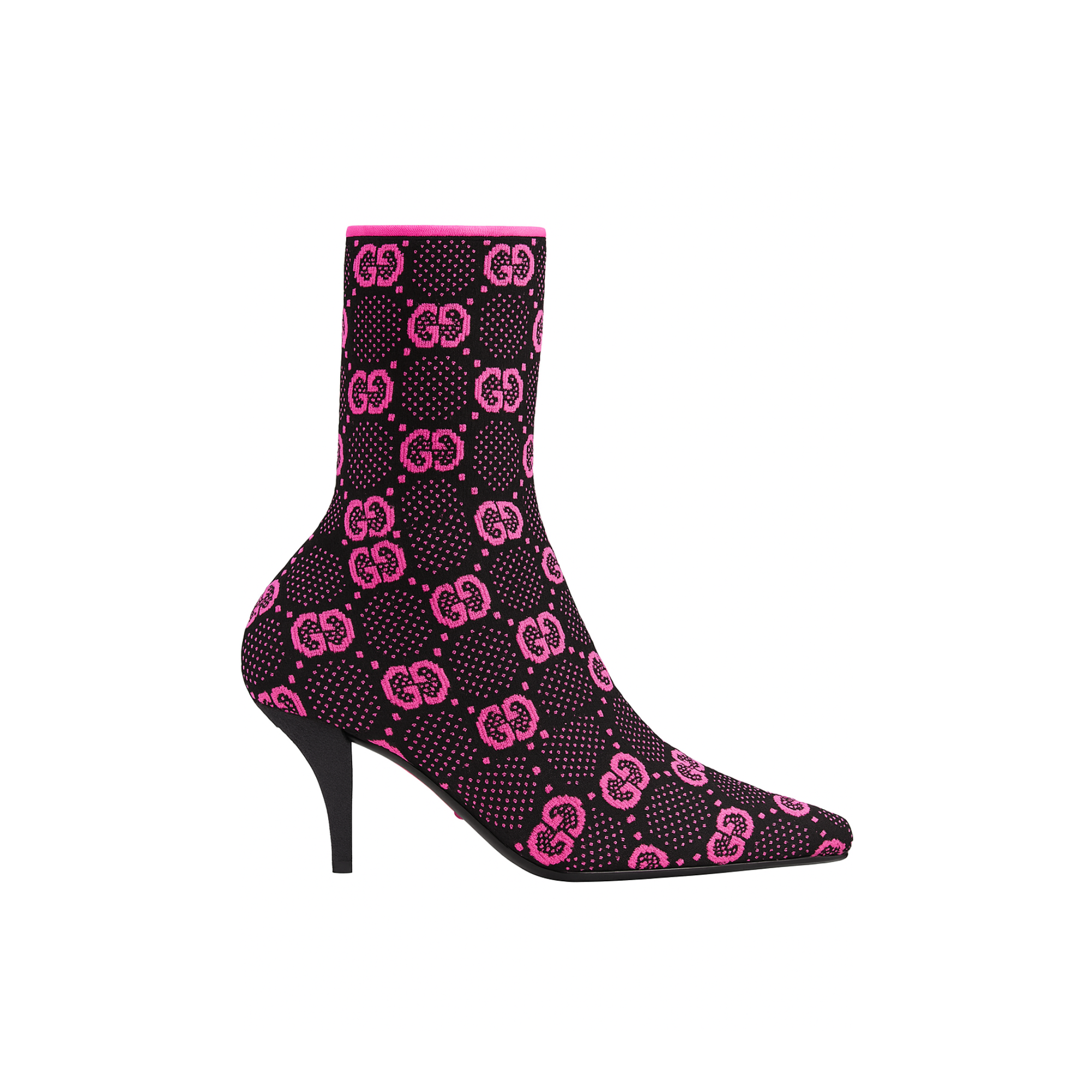 Gucci Gg 75Mm Knit Ankle Boots Black Fluorescent Pink Fabric 718378 Faaqp 8610