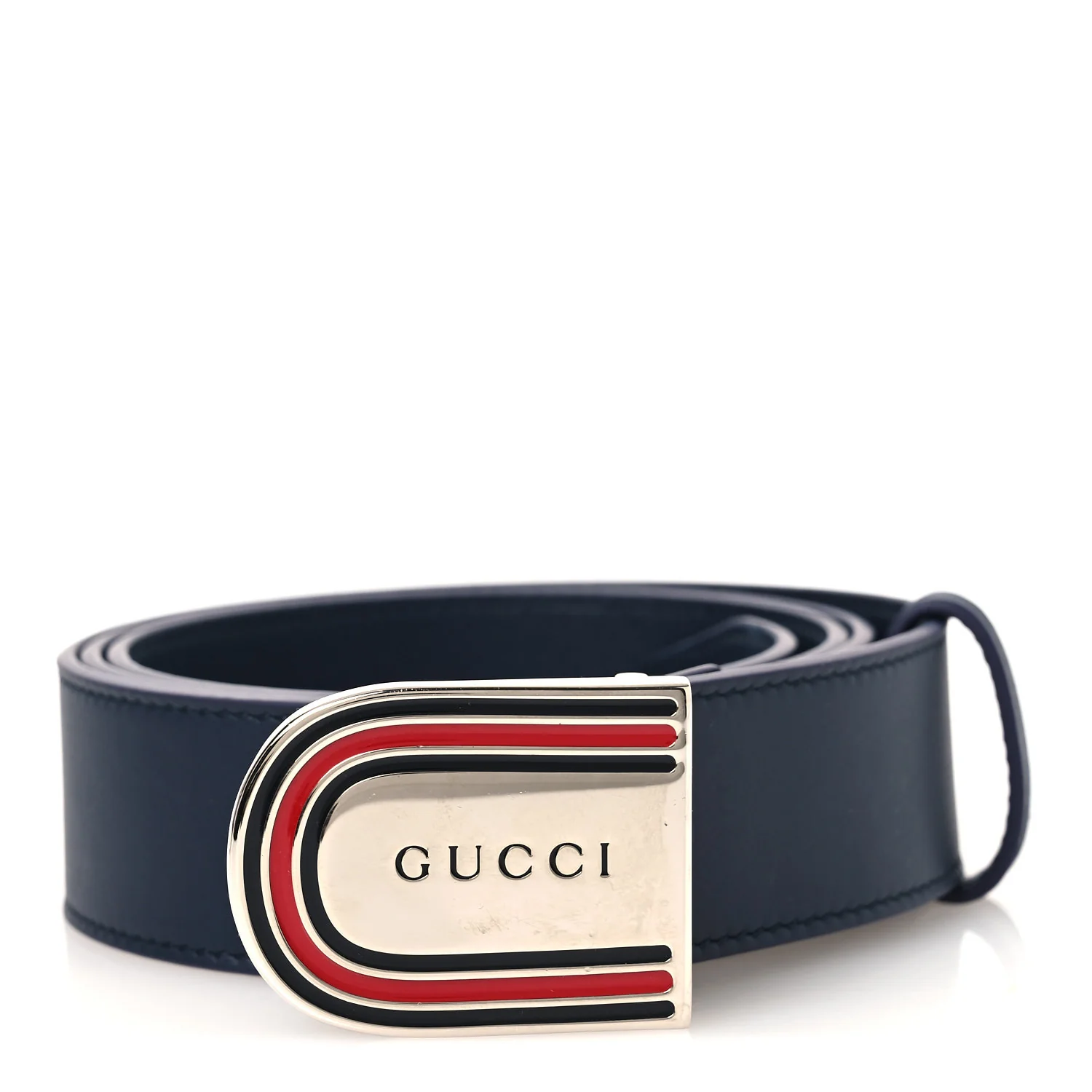 Moon Calfskin Round Plaque 35mm Belt 100 40 Navy