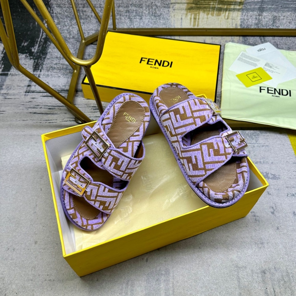 Fendi Feel Ff Jacquard Velvet Slides Amethyst Purple