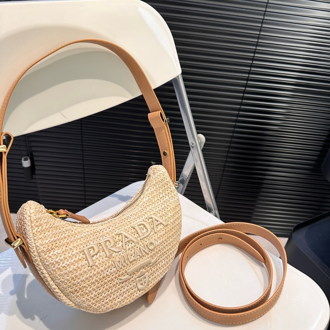 Prada Arqué Crochet Shoulder Bag Natural 22Cm