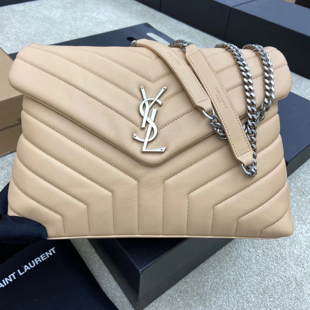 LOULOU MEDIUM 32 CREAM QUILTED LEATHER SILVER HARDWARE