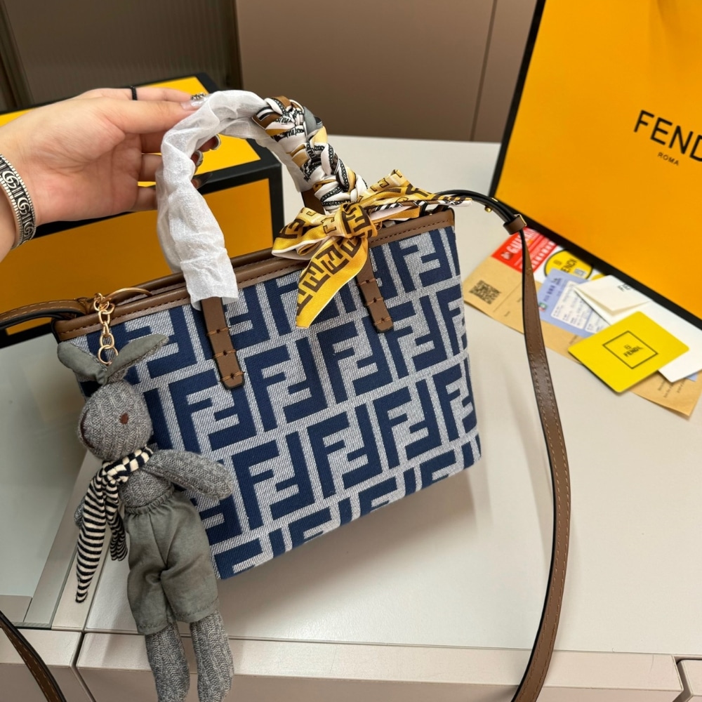 Fendi Mini Roll Ff Jacquard Mini Bag Midnight Blue 18Cm