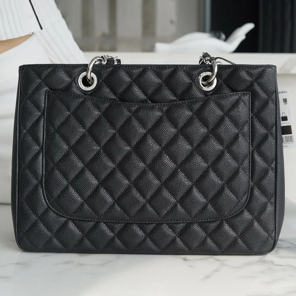 Chanel Classic Tote Bag Silver Hardware Black 34cm