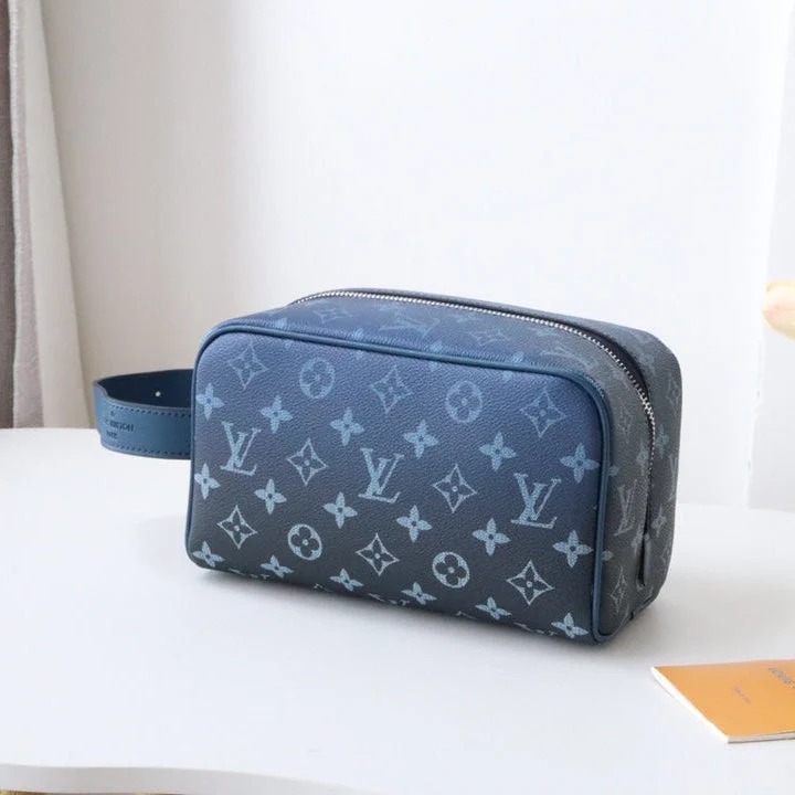 LV Locker Dopp Kit Khaki Blue Monogram Canvas 224139