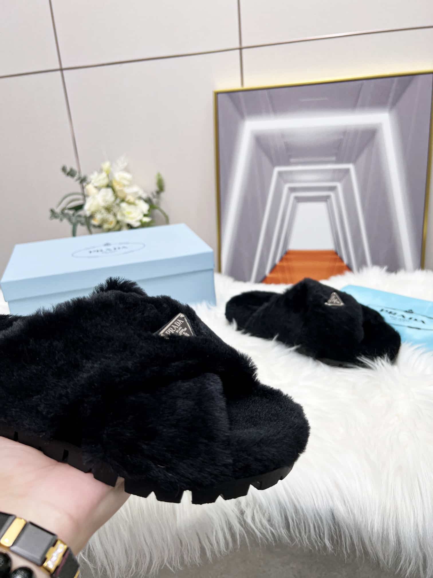 Prada Petal Black Terrycloth Sippers