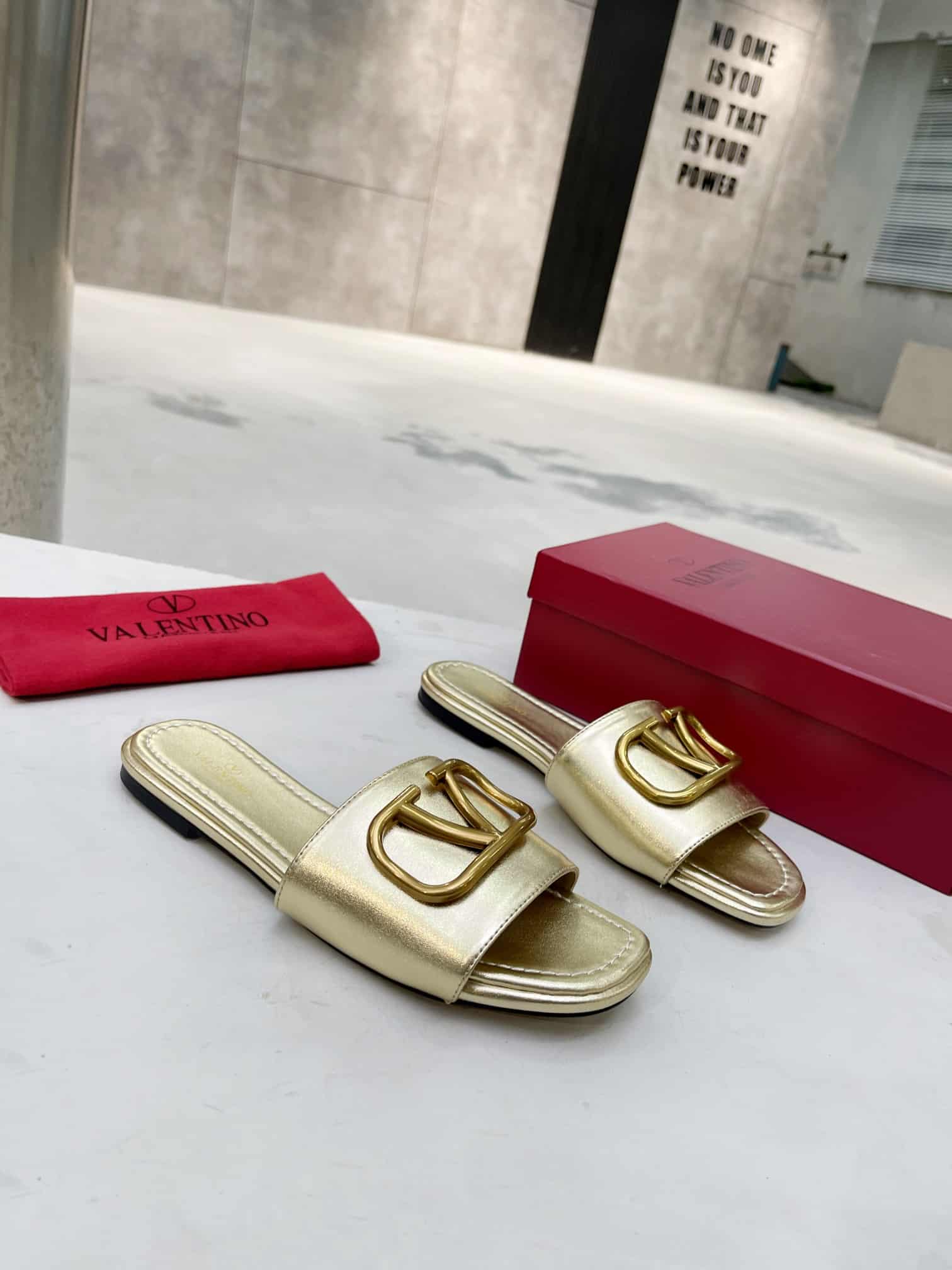 Valentino Garavani VLogo Signature Slide Sandal Gold