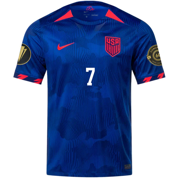 Nike Mens United States Gio Reyna Away Jersey w/ Gold Cup Patches 23/24 (Hyper Royal/Loyal Blue)