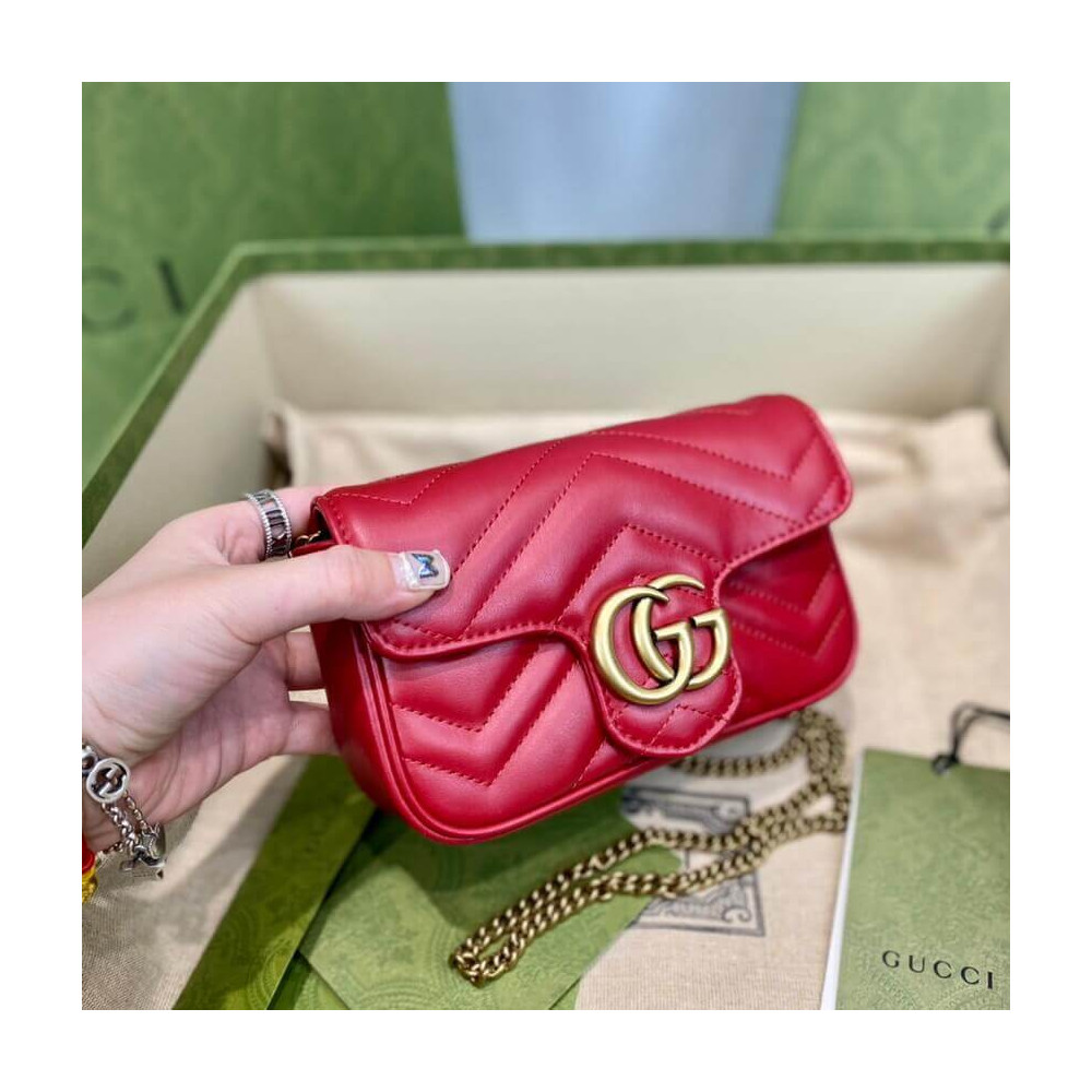Gucci GG Marmont Matelasse Chevron Leather Super Mini Bag Red