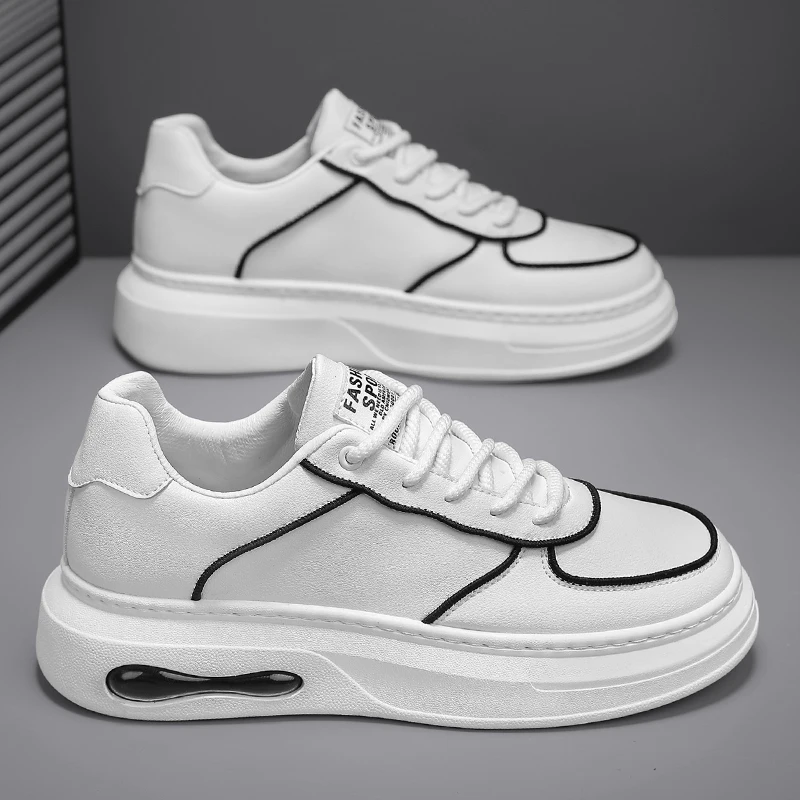 Casual Leather Shoes For Men Sport Sneakers Trendy All-match Wear-resistant Outdoor White Shoe Mans Footwear Lace-up Breathable