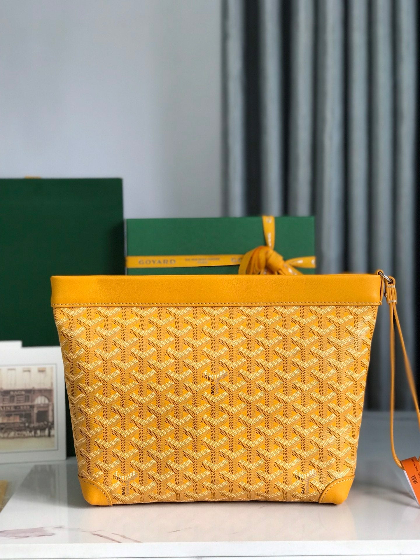 Goyard Conti Pouch 24 Cm Yellow Lambskin And Goyardine Canvas