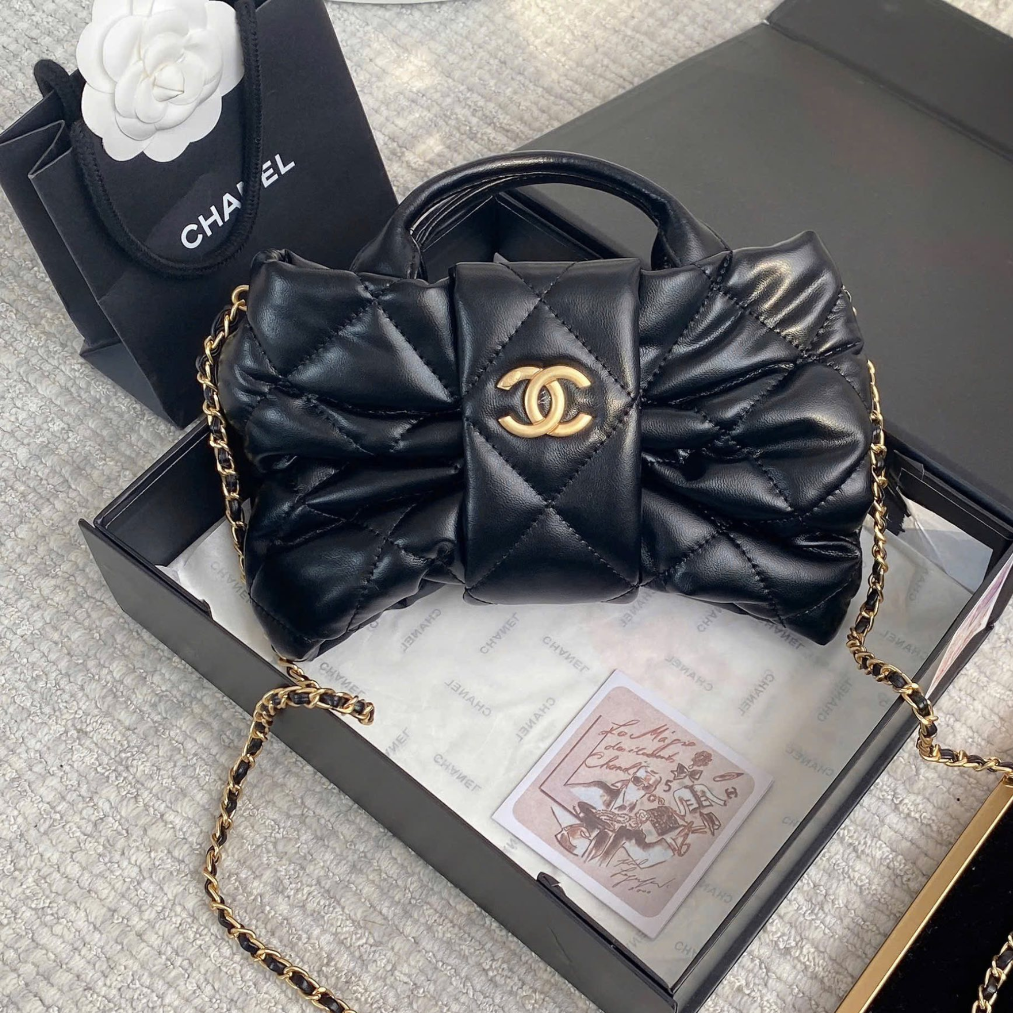 Chanel Bow Chain Shoulder Bag Black 26cm/10.2in