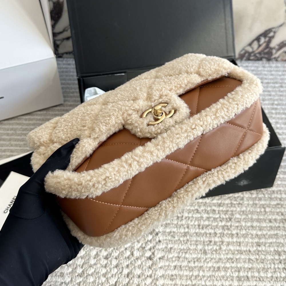 Chanel Flap Bag Shearling Beige And Brown 23Cm As5149 B18194 Nzw48