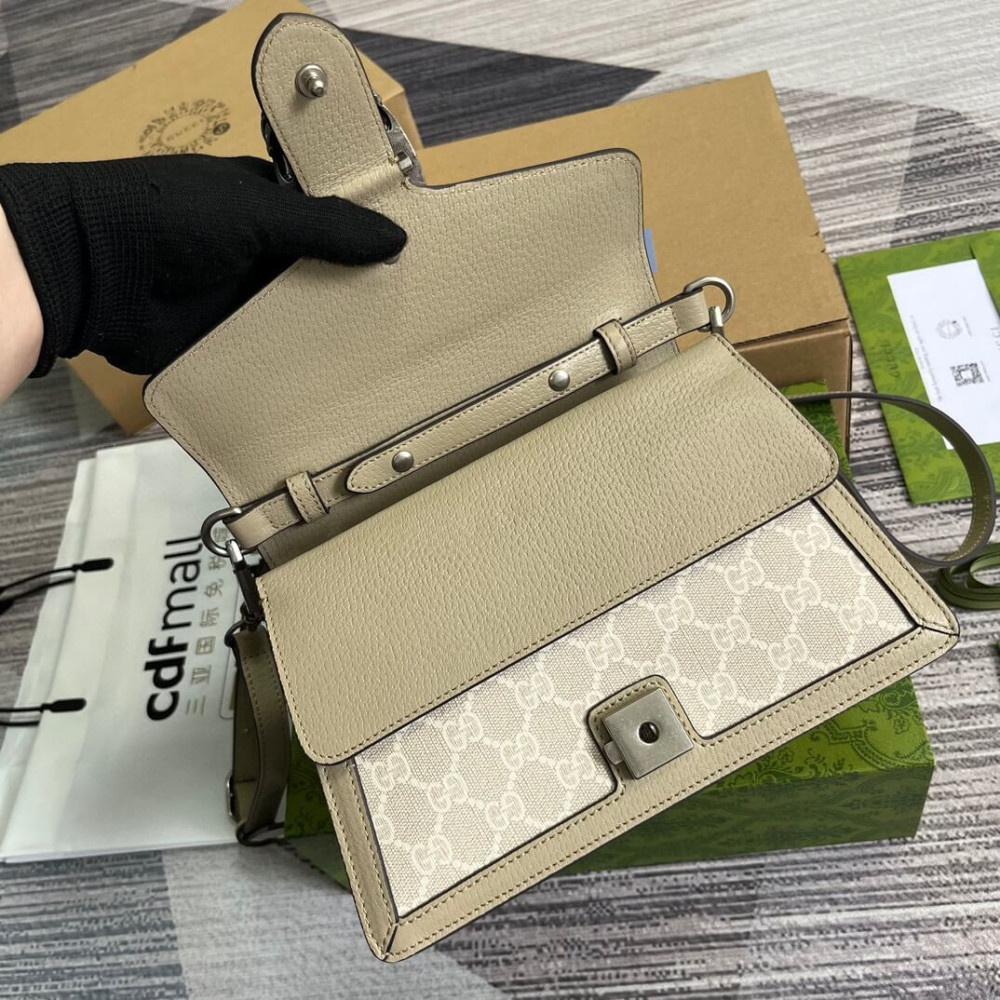 Gucci Small Dionysus Top Handle Bag Oatmeal Leather Trim