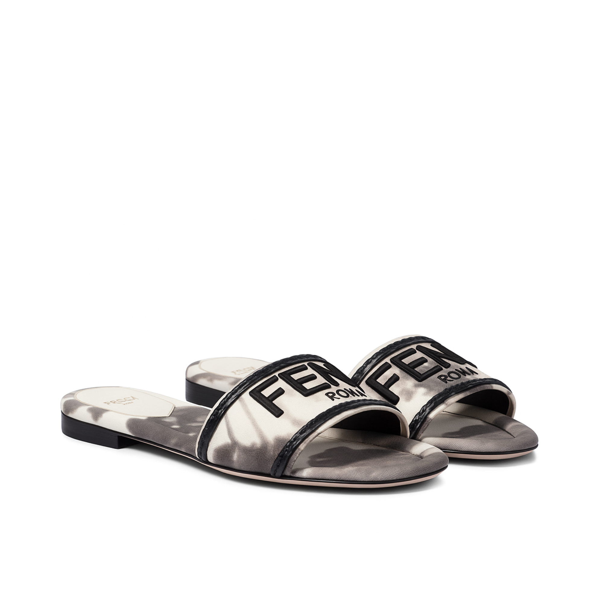 Fendi Logo-Embroidered Mule Slides Light Grey