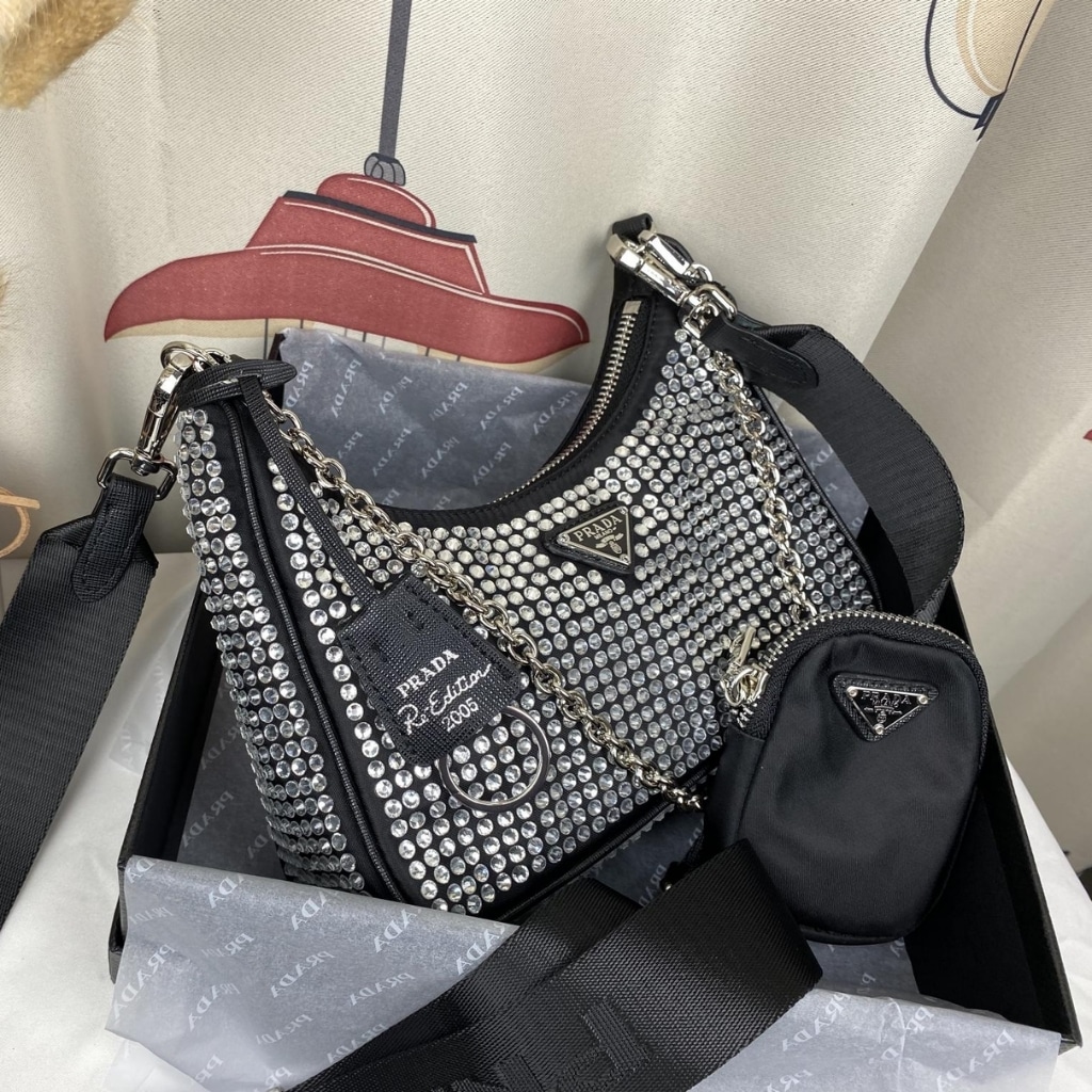 Prada Re Edition 2005 Satin Bag With Crystals 23Cm 1BH204 2AWL F0T7O V V9L
