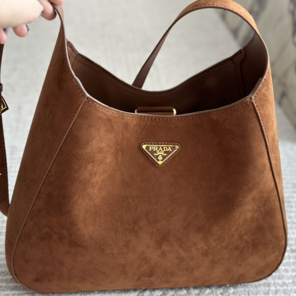 Prada Large Suede Shoulder Bag Cocoa Brown 34Cm