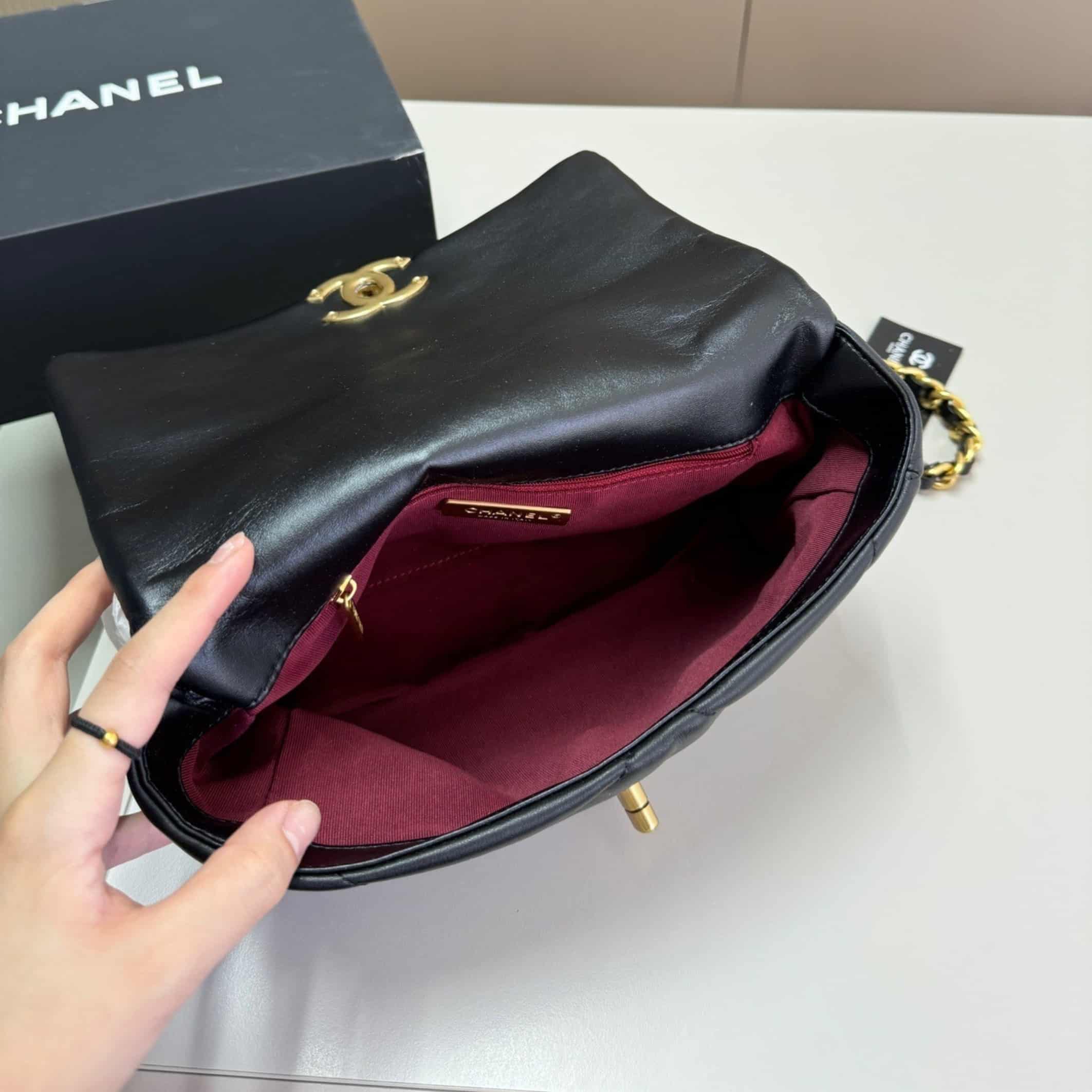Chanel 19 Handbag Shiny Gold And Silver Tone Black 26Cm AS1160 B04852 94305