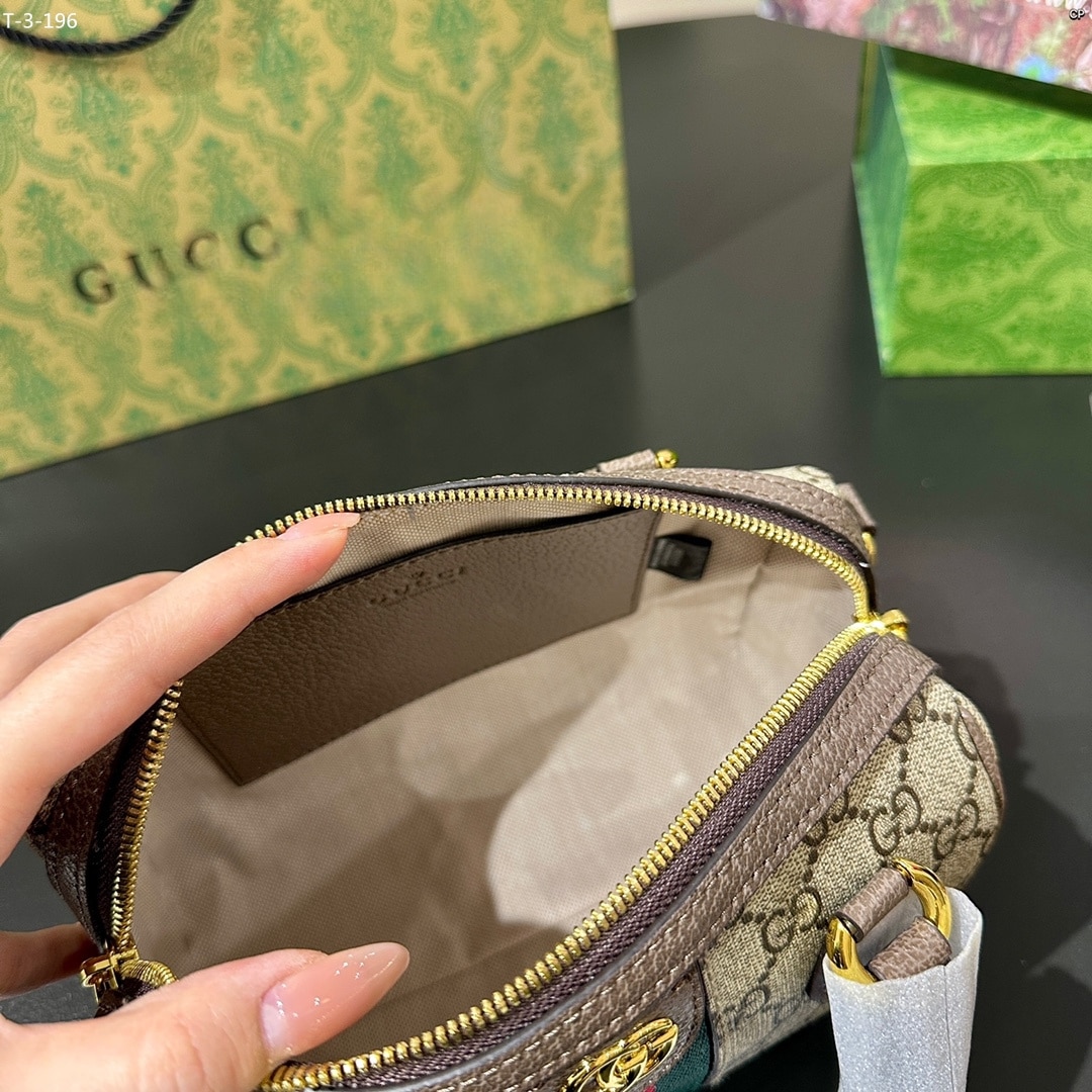 Gucci Ophidia Small Boston Bag GG Monogram Beige And Dark Brown 22Cm 772053 96IWG 8745