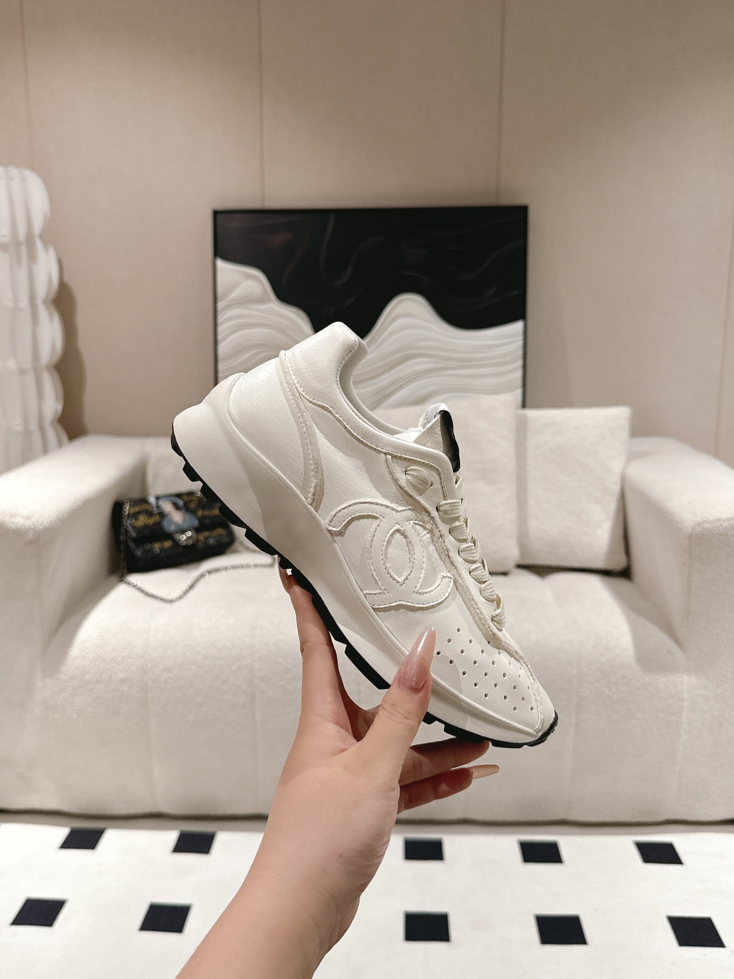 CHANEL Calfskin White Sneakers