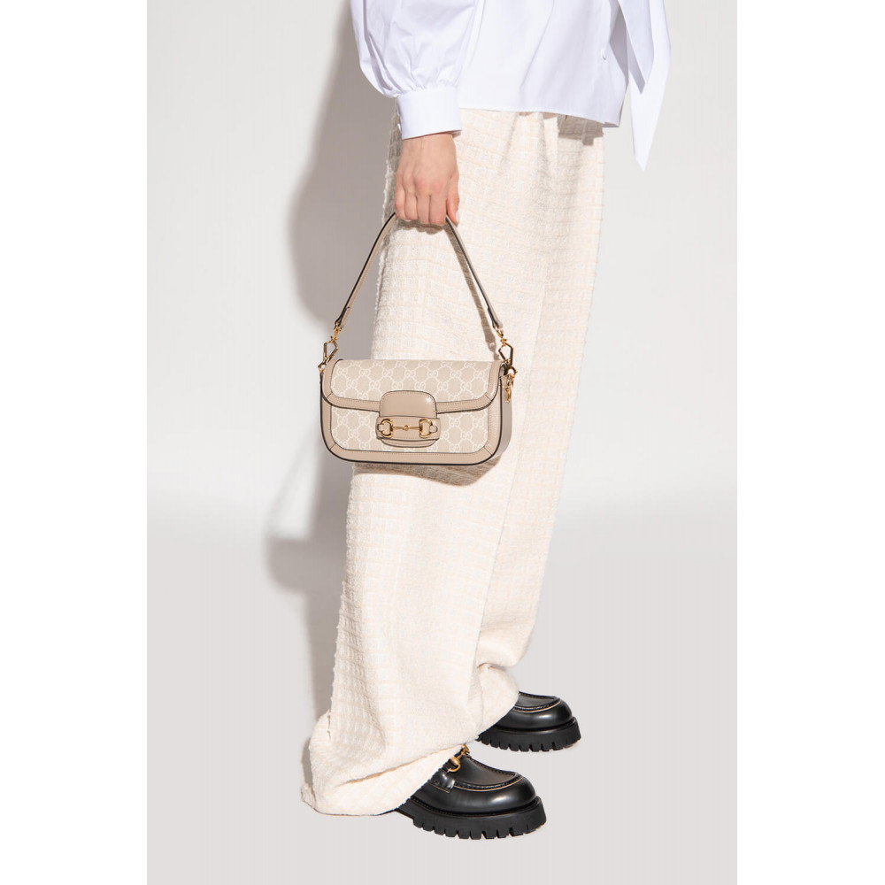 Gucci Horsebit 1955 GG Supreme Canvas Should Bag Oatmeal