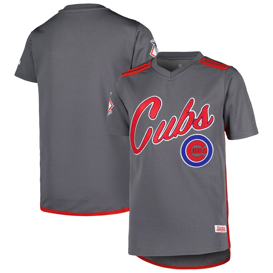 Chicago Cubs Stitches Youth Team V-Neck Jersey Charcoal