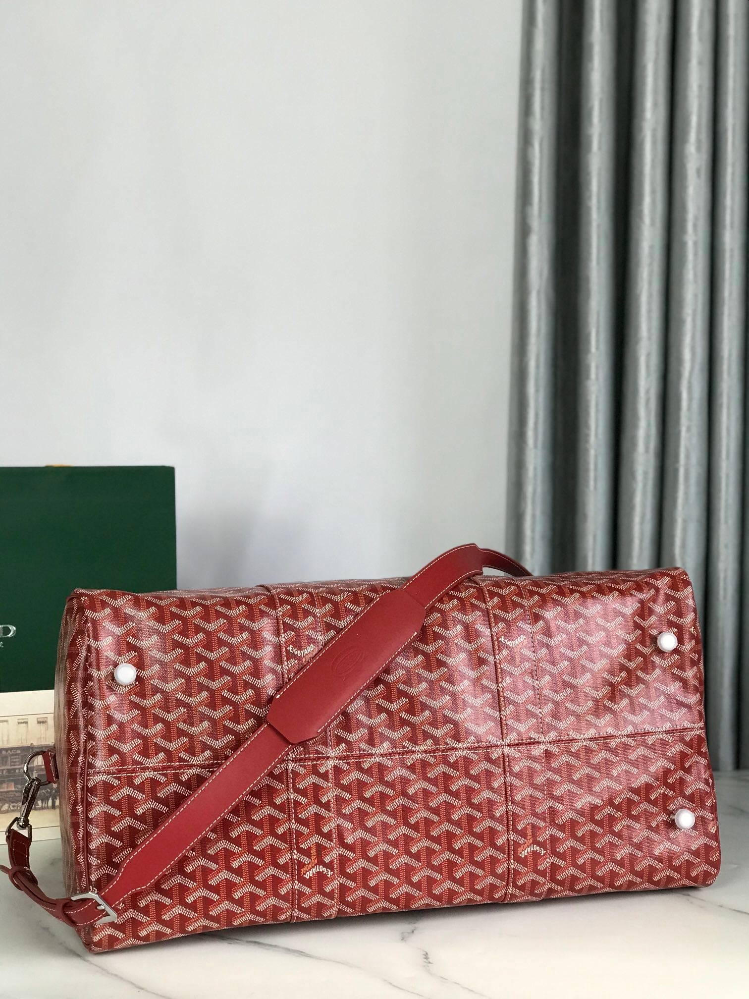 Goyard Boston 50 Bag Cm Red Goyardine Canvas And Calfskin Trim
