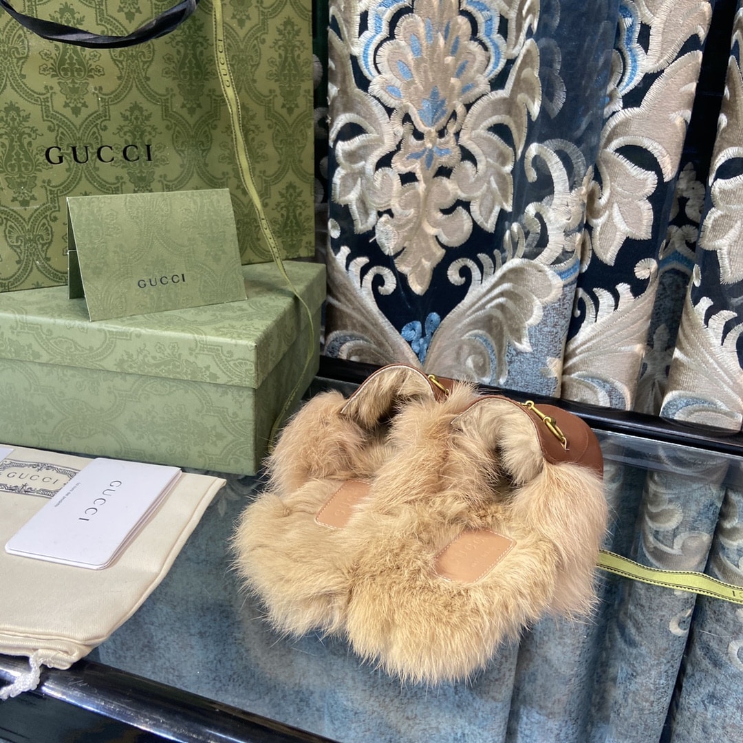 Gucci Princetown Furlined Leather Slippers In Brown