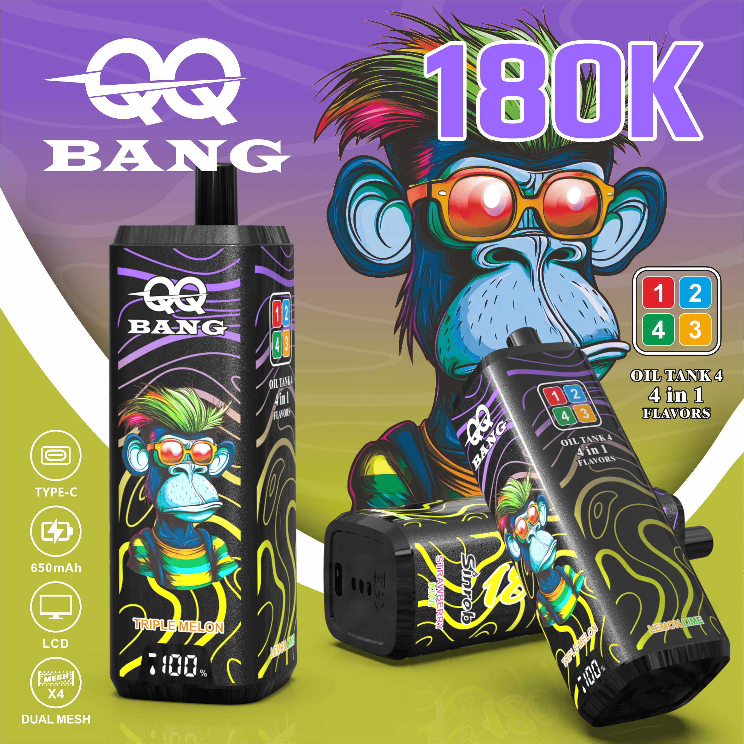 QQ BANG 180K Puffs Prefilled Hookah Vape |  Rechargeable