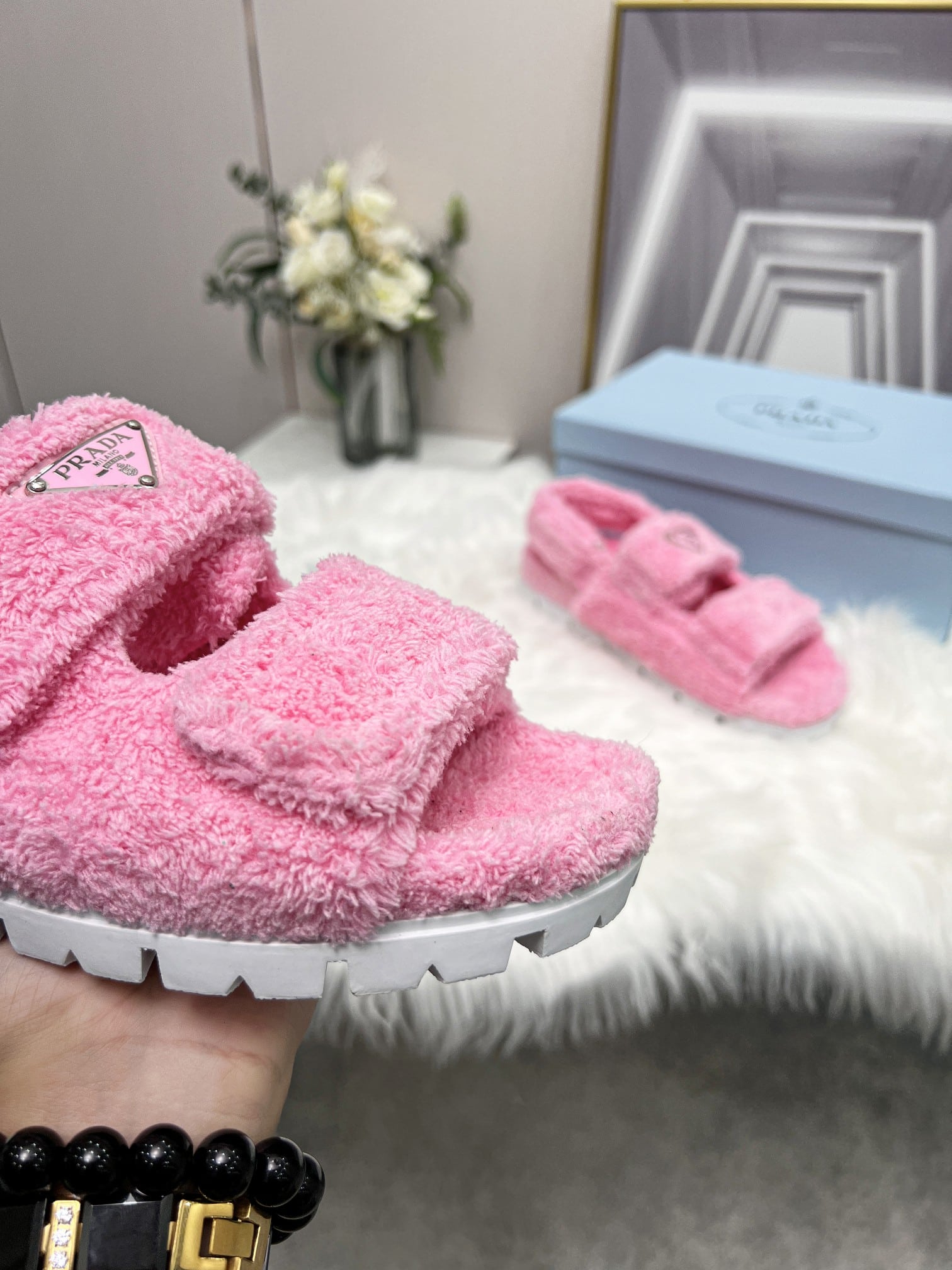 Prada Petal Pink Terrycloth Sandals 1X737Mh39F0442Fd020