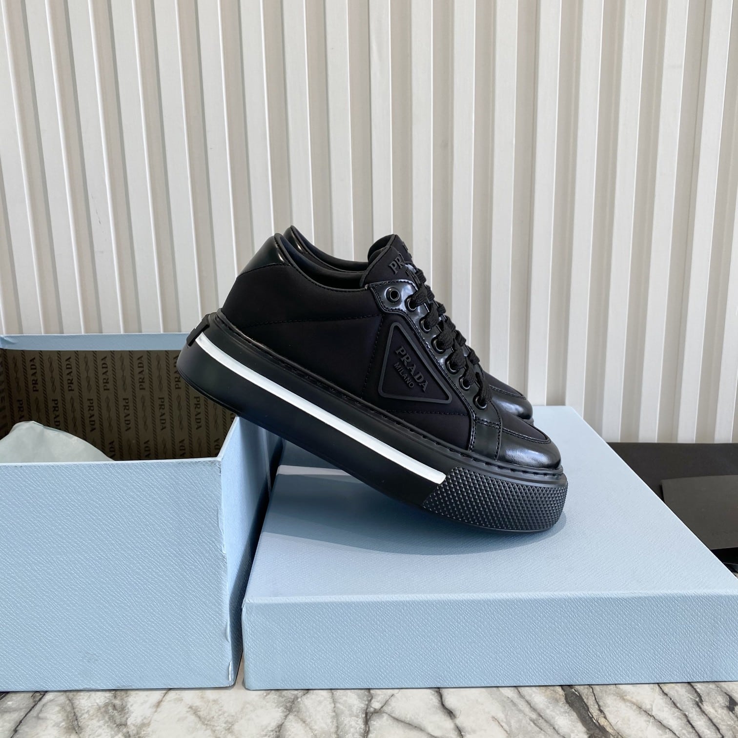 Prada Macro Re-Nylon And Brushed Leather Sneakers Black 2Eg3763Lf5F0632